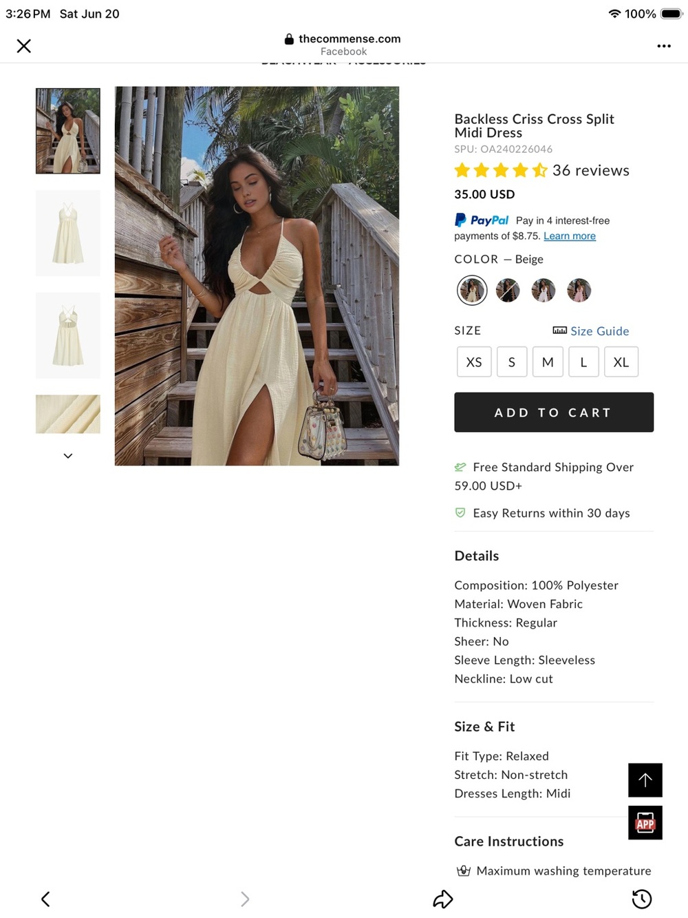 Commense Cream Cutout Midi Dress with High Side Slit